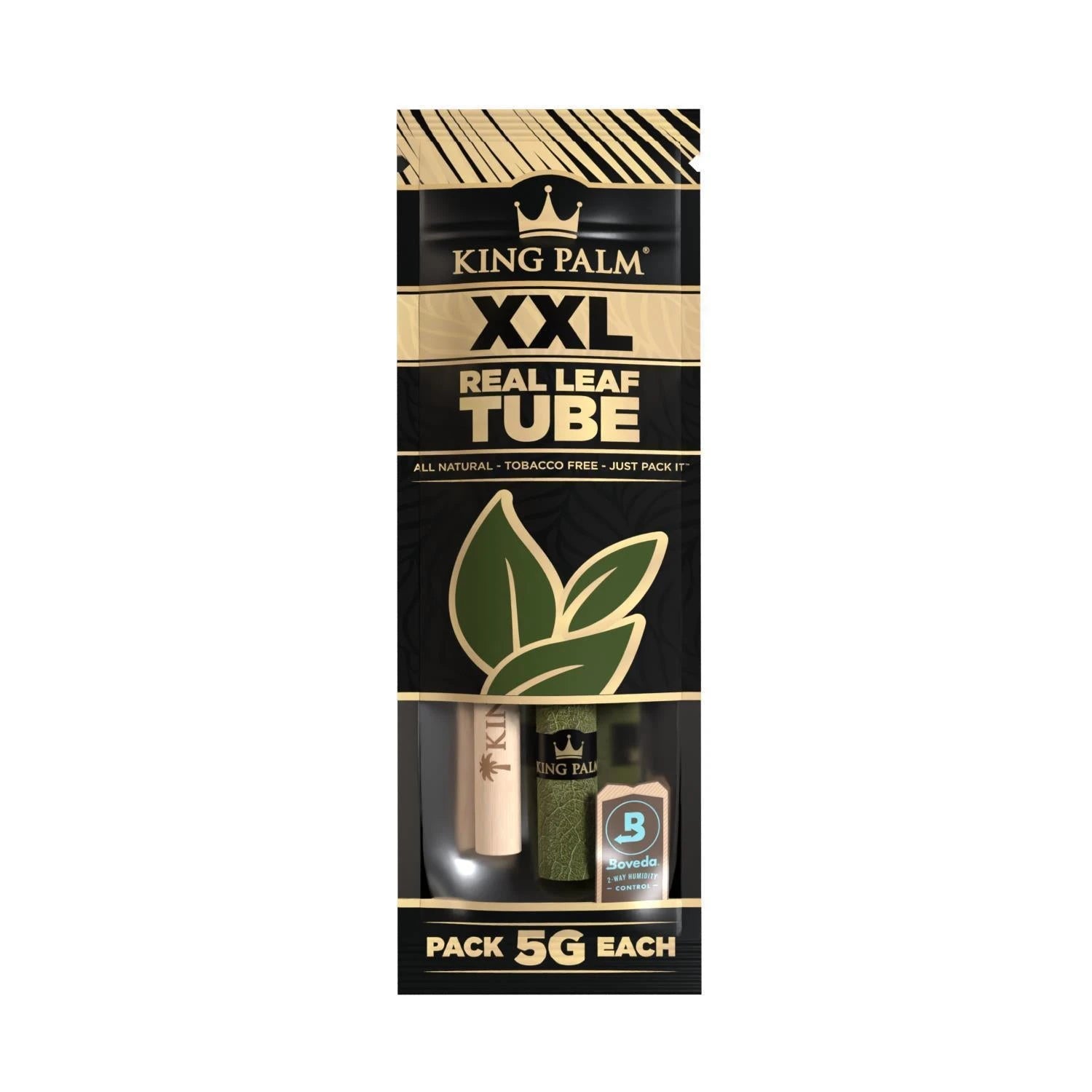 King Palm XXL Real Leaf Tube Natural – tabakfreies Blattröhrchen 5g mit Boveda Feuchtigkeitsregler